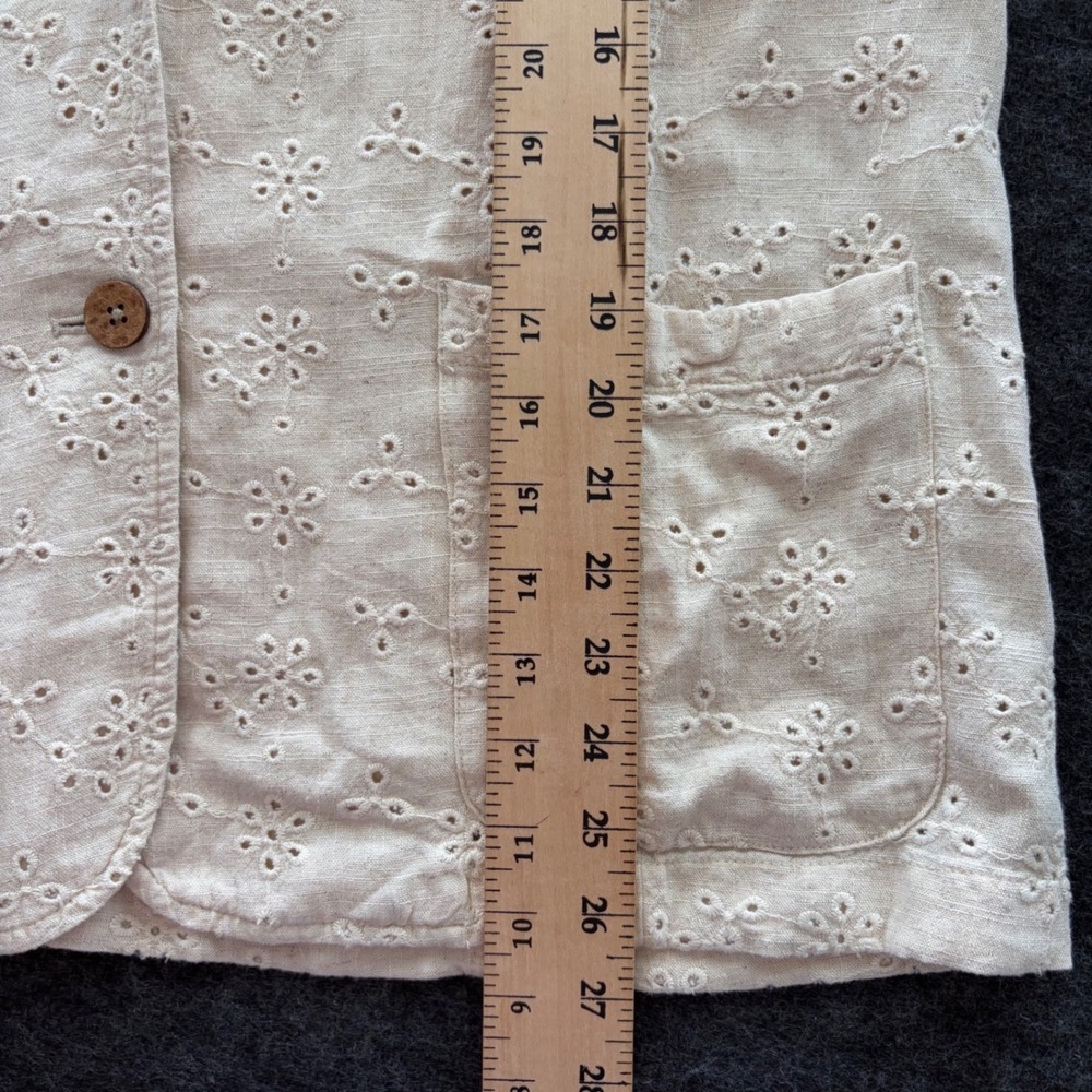 J. Jill Large Linen Blend Eyelet Floral Blazer Jacket Beige Tan Cottagecore - Picture 7 of 9